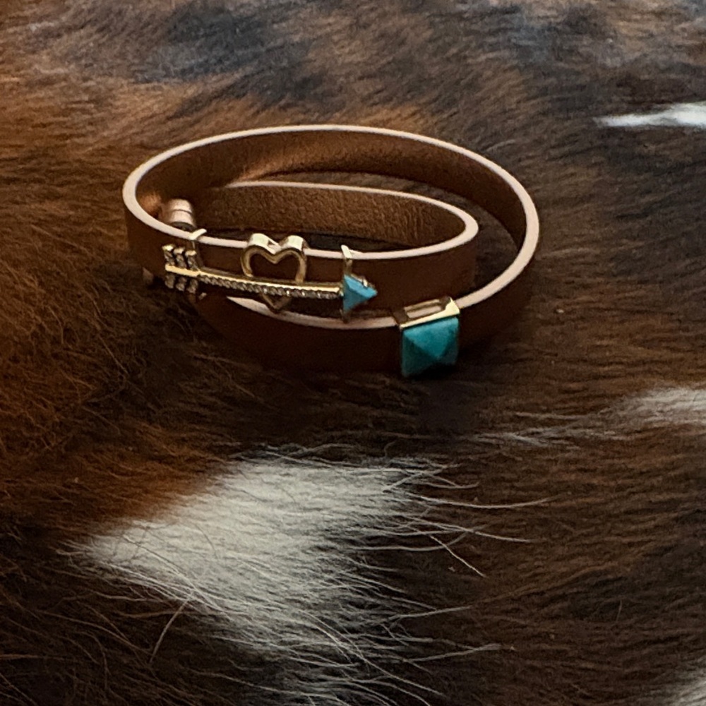 Brown Leather Wrap Bracelet with Turquoise Accents